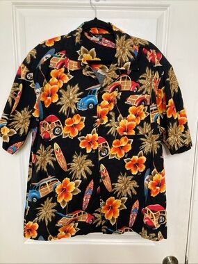 Vintage Andrade Hawaiian Short Sleeve Button Front Shirt Men M Woody Wagon